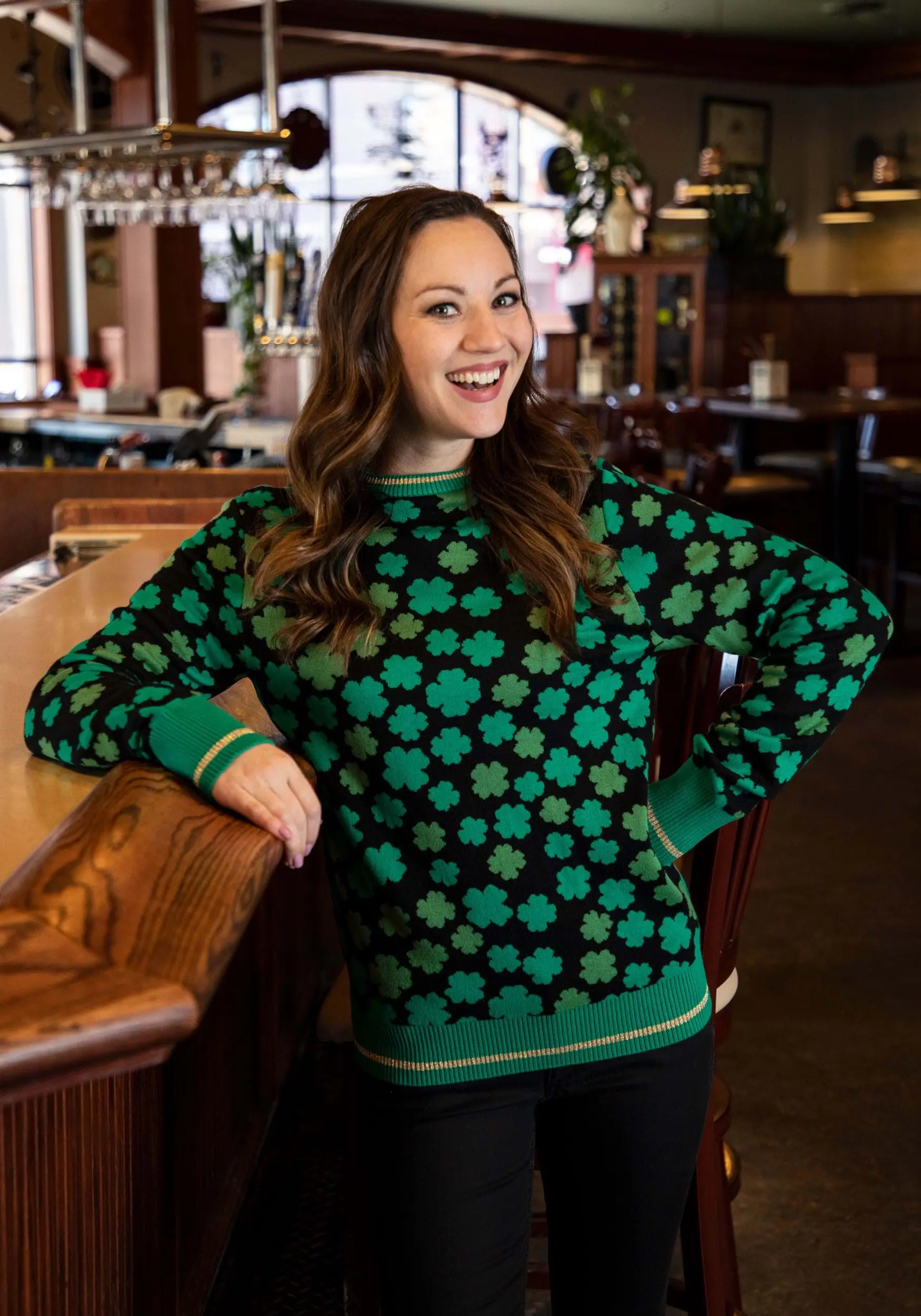 BigWan Apparel Co. Clovers All-Over Print St Patrick's Sweater For Adults 1 BigWan Apparel Co. Clovers All-Over Print St Patrick's Sweater For Adults