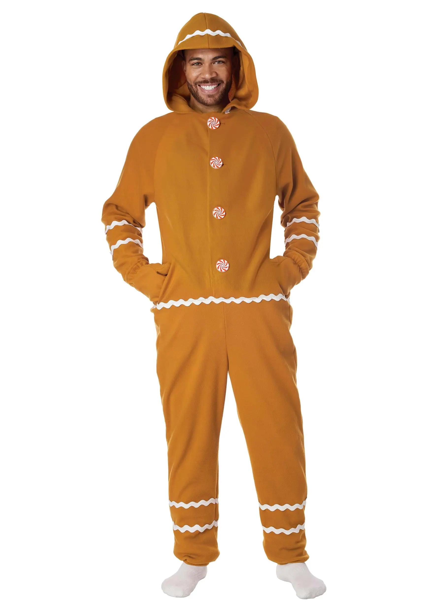 California Costume Collection Adult Gingerbread Cookie Jumpsuit 2 California Costume Collection Adult Gingerbread Cookie Jumpsuit - Image 2