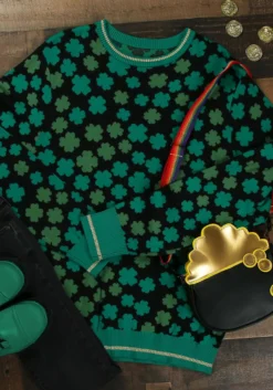 BigWan Apparel Co. Clovers All-Over Print St Patrick's Sweater For Adults 12 BigWan Apparel Co. Clovers All-Over Print St Patrick's Sweater For Adults -Cheap Anna Costumes Store clovers all over st patricks sweater alt 3