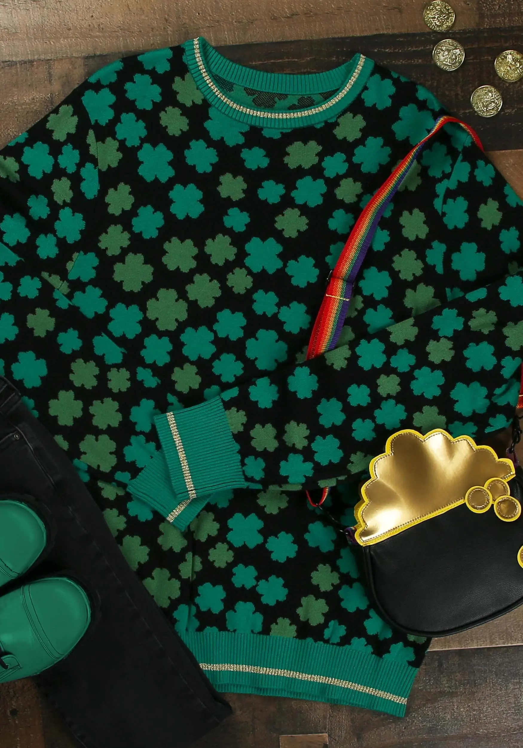 BigWan Apparel Co. Clovers All-Over Print St Patrick's Sweater For Adults 4 BigWan Apparel Co. Clovers All-Over Print St Patrick's Sweater For Adults - Image 4