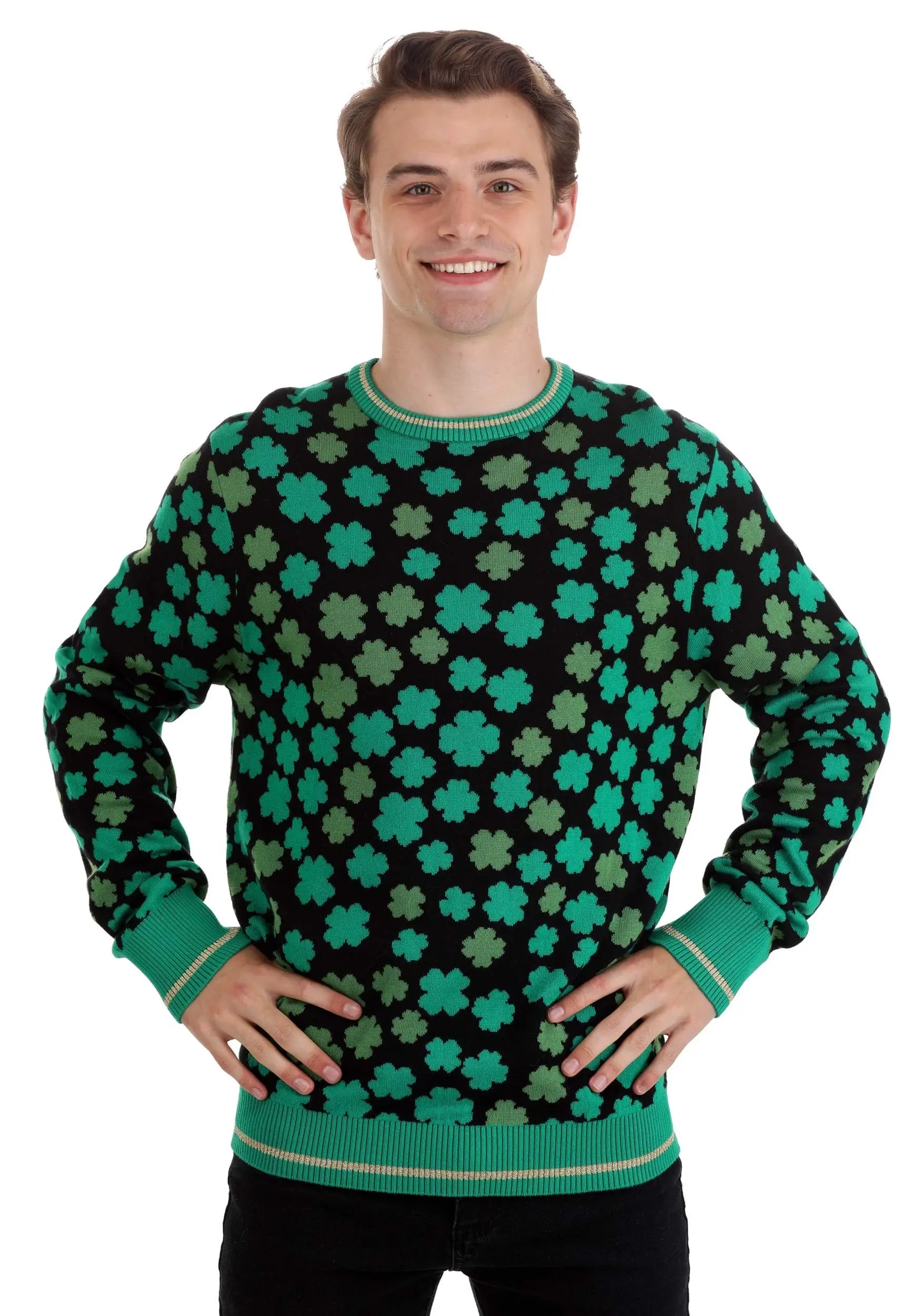 BigWan Apparel Co. Clovers All-Over Print St Patrick's Sweater For Adults 8 BigWan Apparel Co. Clovers All-Over Print St Patrick's Sweater For Adults - Image 8
