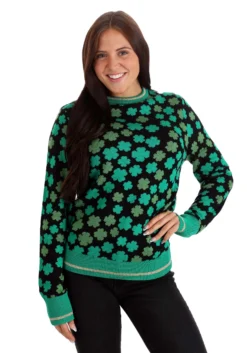 BigWan Apparel Co. Clovers All-Over Print St Patrick's Sweater For Adults 17 BigWan Apparel Co. Clovers All-Over Print St Patrick's Sweater For Adults -Cheap Anna Costumes Store clovers all over st patricks sweater alt 8