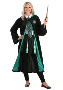 Jerry Leigh Deluxe Harry Potter Slytherin Adult Plus Size Robe Costume -Cheap Anna Costumes Store deluxe harry potter adult plus size slytherin robe alt5