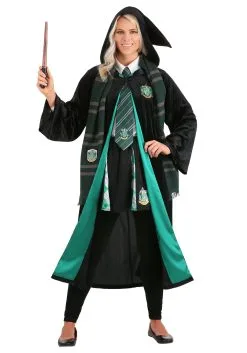 Jerry Leigh Deluxe Harry Potter Slytherin Adult Plus Size Robe Costume -Cheap Anna Costumes Store deluxe harry potter adult plus size slytherin robe alt6