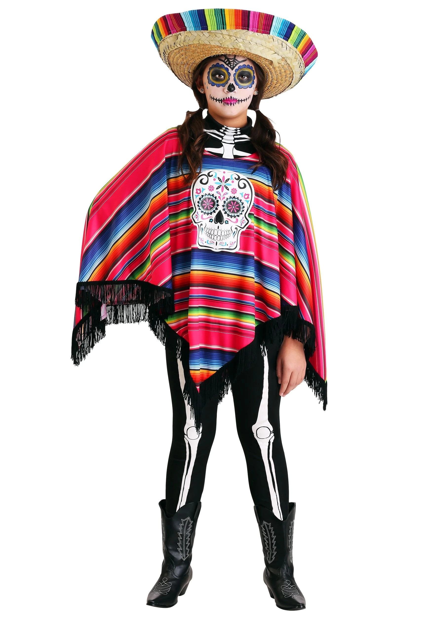 Fun Costumes Day Of The Dead Girl's Poncho Costume 1 Fun Costumes Day Of The Dead Girl's Poncho Costume