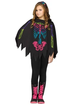 Fun World Girls Rainbow Skeleton Poncho