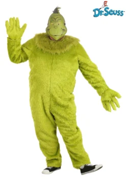 Elope Plus Size The Grinch Adult Deluxe Jumpsuit With Latex Mask