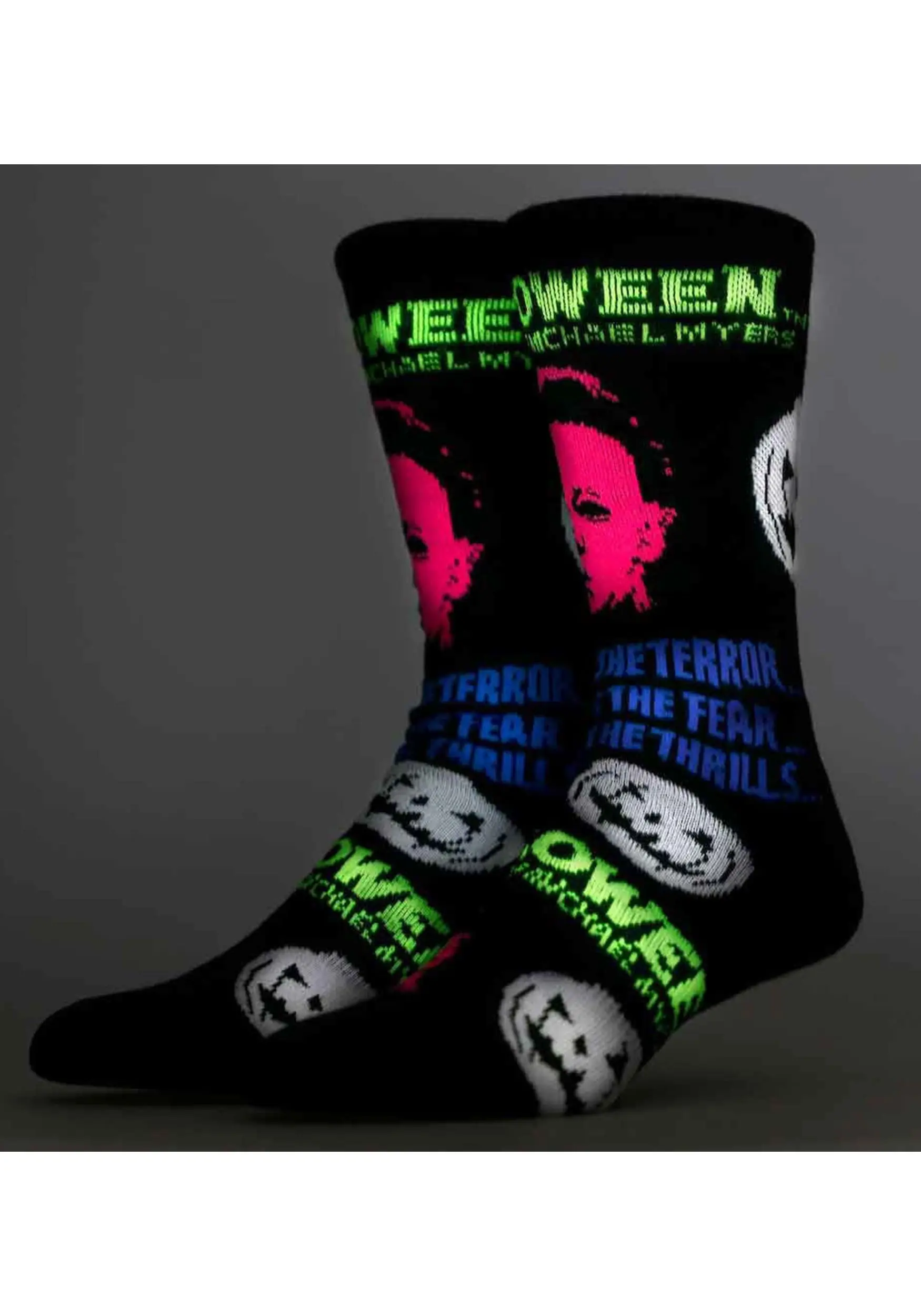 Bioworld Merchandising / Independent Sales Halloween Michael Myers Black Light Adult Crew Sock 4 Bioworld Merchandising / Independent Sales Halloween Michael Myers Black Light Adult Crew Sock - Image 4