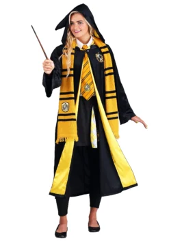 Jerry Leigh Harry Potter Deluxe Hufflepuff Robe Costume For Adults -Cheap Anna Costumes Store harry potter adult deluxe hufflepuff robe alt2