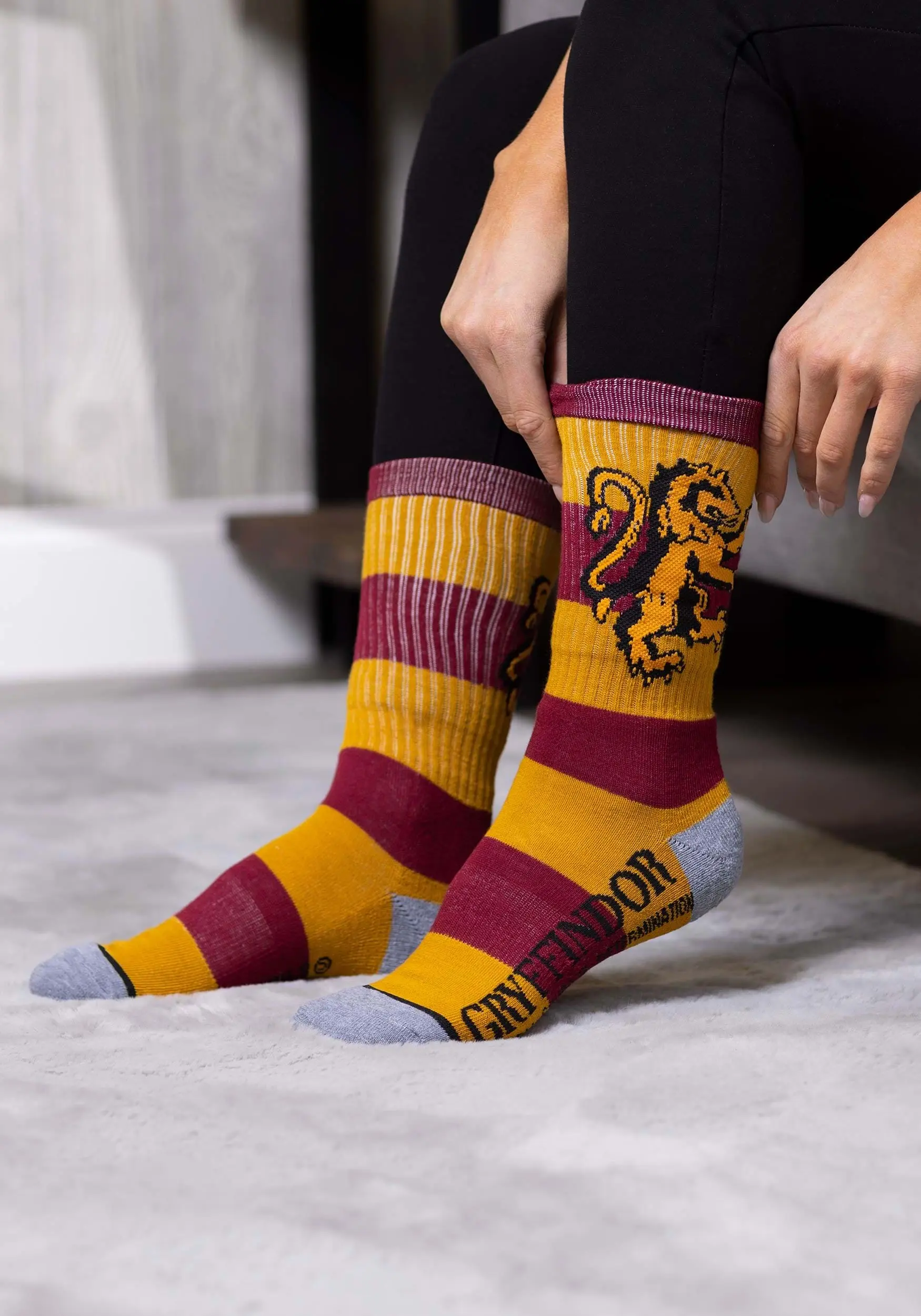 Bioworld Merchandising / Independent Sales Harry Potter Rugby Stripe Gryffindor Crew Socks 1 Bioworld Merchandising / Independent Sales Harry Potter Rugby Stripe Gryffindor Crew Socks
