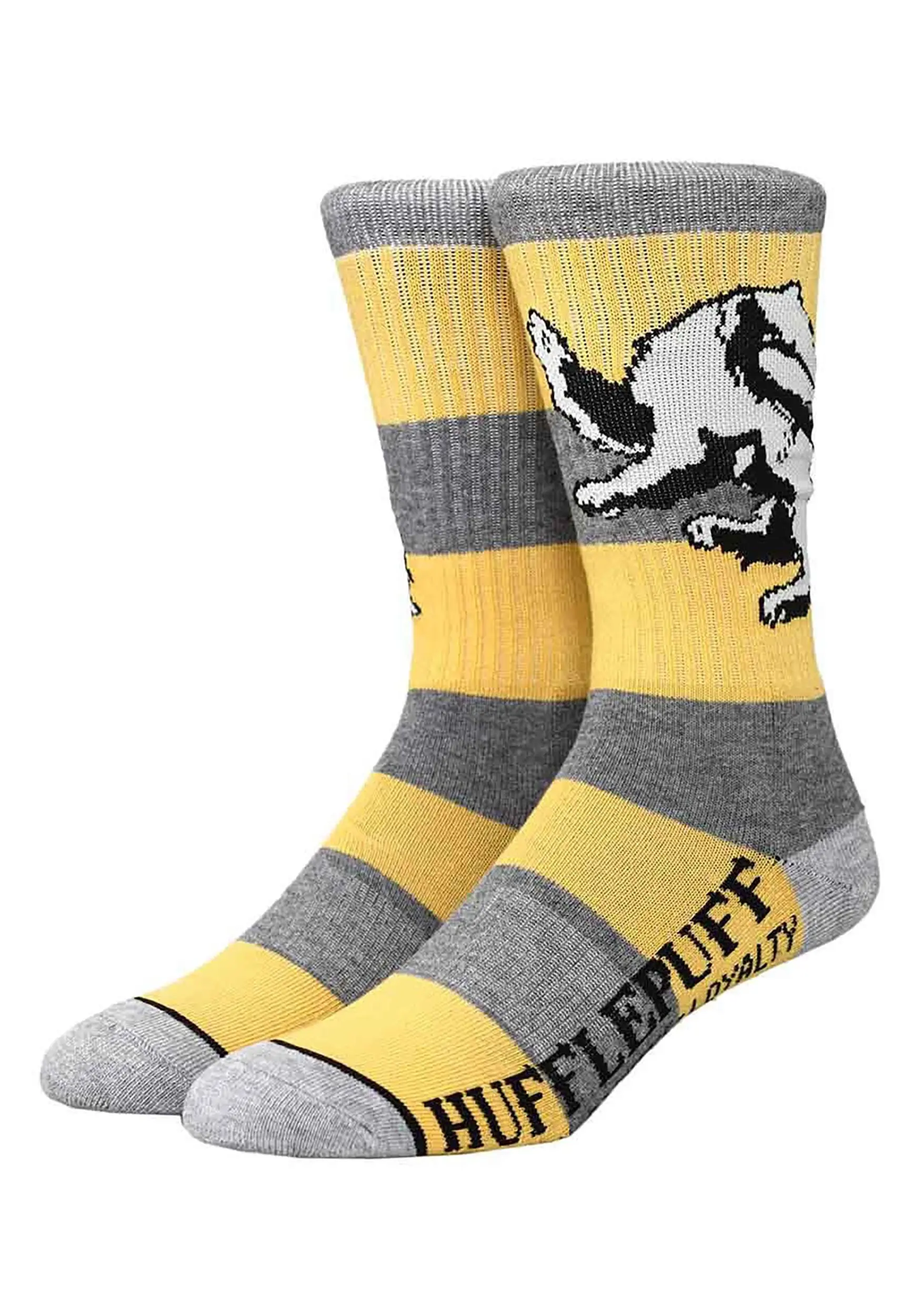 Bioworld Merchandising / Independent Sales Hufflepuff Harry Potter Rugby Stripe Crew Socks 1 Bioworld Merchandising / Independent Sales Hufflepuff Harry Potter Rugby Stripe Crew Socks