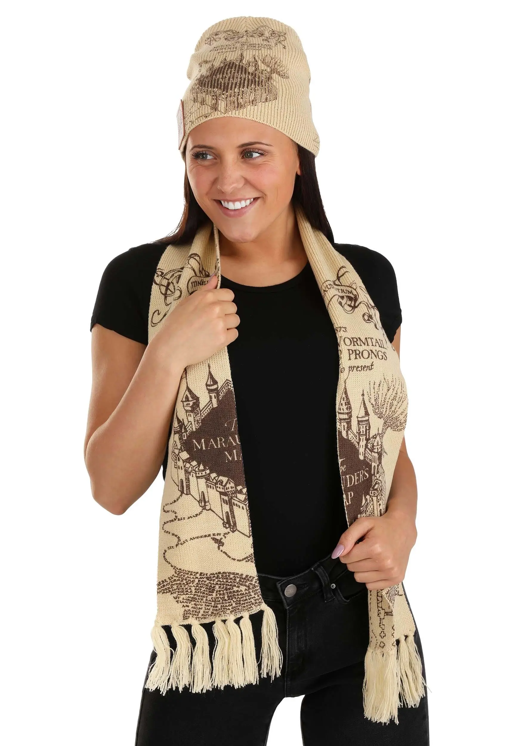 Elope Harry Potter Marauders Map Knit Hat & Scarf Set 1 Elope Harry Potter Marauders Map Knit Hat & Scarf Set