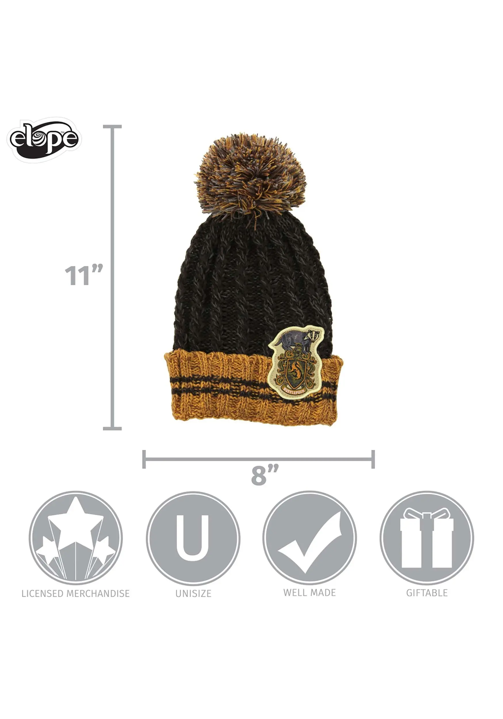 Elope Hufflepuff Heathered Pom Warm Beanie 6 Elope Hufflepuff Heathered Pom Warm Beanie - Image 6
