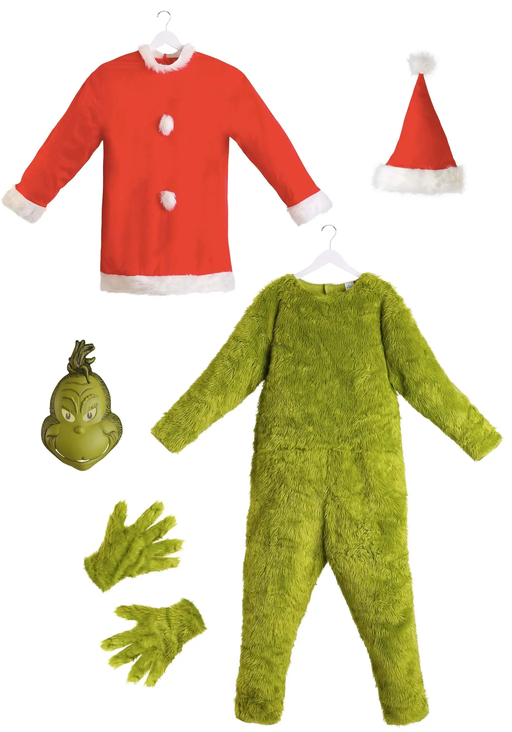 Elope The Grinch Men's Deluxe Santa Jumpsuit With Mask Costume 2 Elope The Grinch Men's Deluxe Santa Jumpsuit With Mask Costume - Image 2