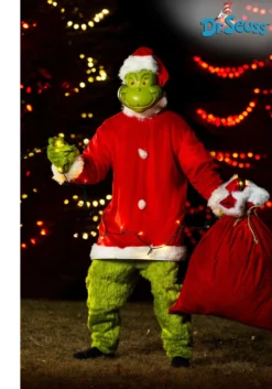Elope The Grinch Men's Deluxe Santa Jumpsuit With Mask Costume