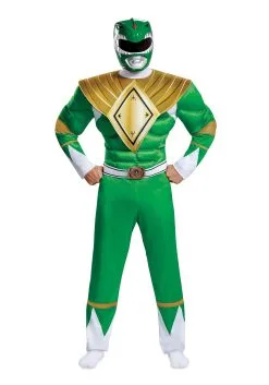 Disguise Power Rangers Green Ranger Men's Costume -Cheap Anna Costumes Store power rangers mens green ranger costume alt 2