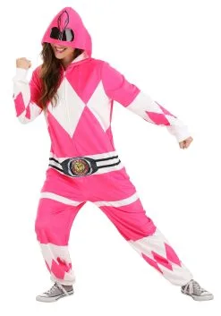 BigWan Apparel Co. Power Rangers Pink Ranger Hooded Union Suit For Adults -Cheap Anna Costumes Store power rangers pink ranger hooded union suit alt 2