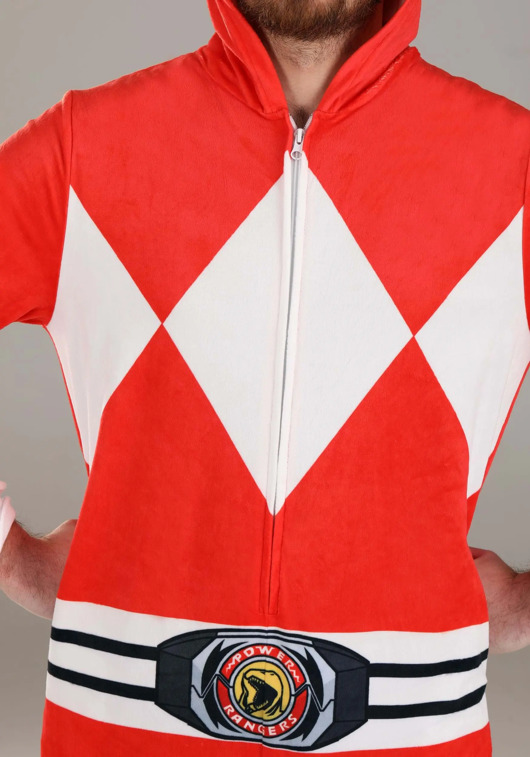 BigWan Apparel Co. Adult Power Rangers Red Ranger Hooded Union Suit 4 BigWan Apparel Co. Adult Power Rangers Red Ranger Hooded Union Suit - Image 4