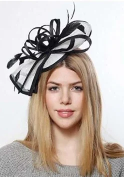 H.M. Smallwares Sinamay Black And Cream Fascinator