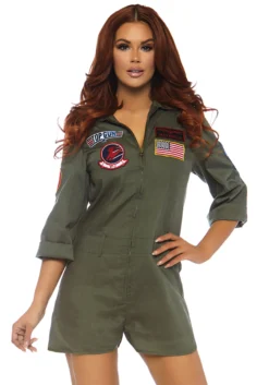 LEG AVENUE Top Gun Flight Suit Women's Romper Costume