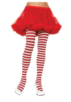 LEG AVENUE Red And White Striped Tights