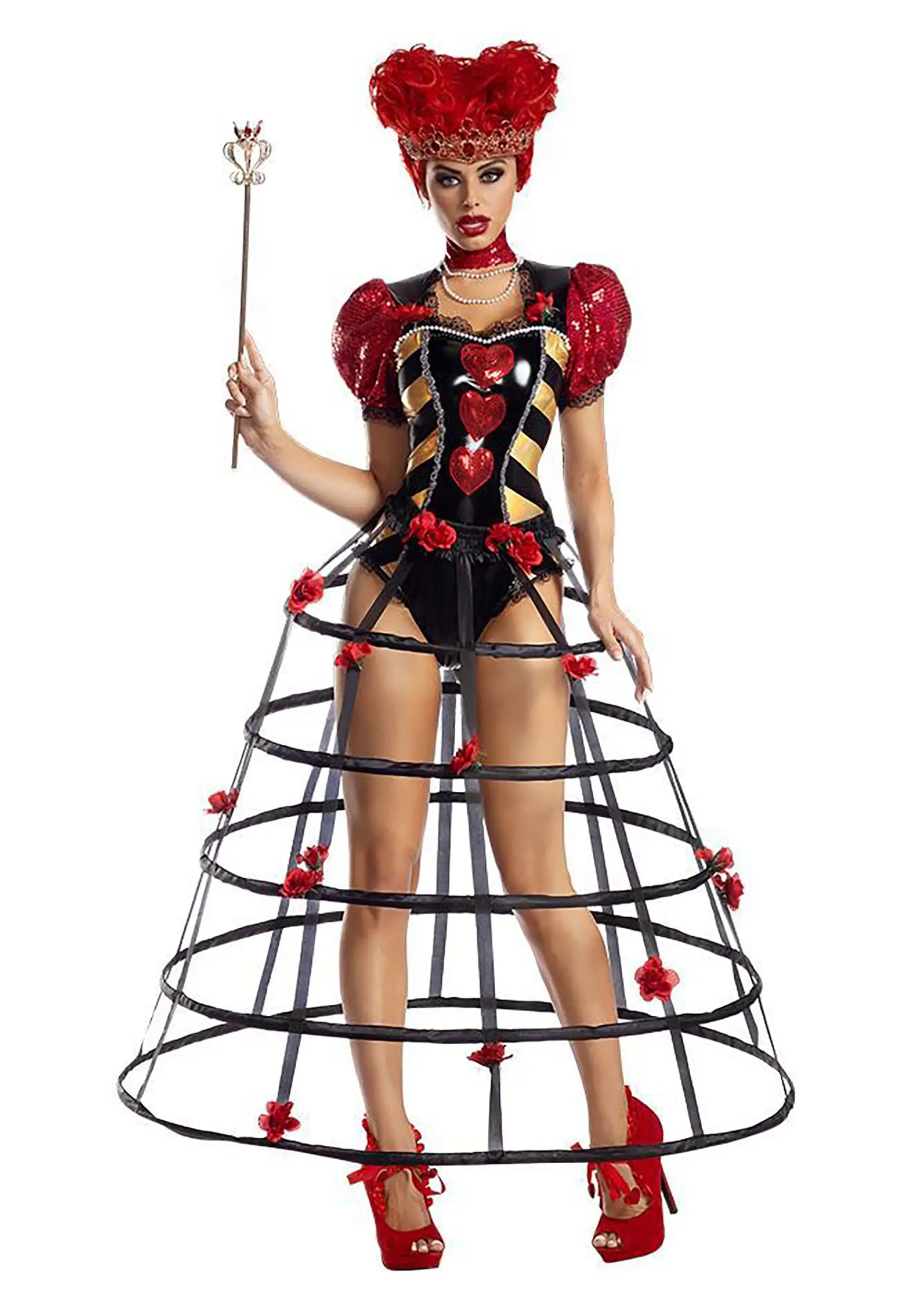 Party King Women's Caged Heart Queen Costume 1 Party King Women's Caged Heart Queen Costume